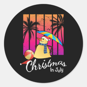 Christmas In July Tee Funny Snowman Summer Beach V Classic Round Sticker