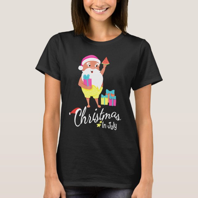 Christmas In July Tee Santa Summer Beach Vacation  (Front)