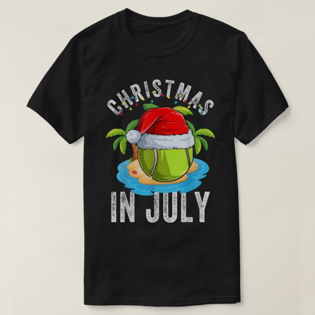 Christmas in July Tennis Santa Hat Summer Party Va T-Shirt (Design Front)