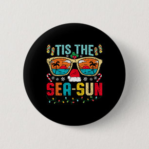 Christmas In July Tis The Sea Sun Santa Beach Summ 6 Cm Round Badge