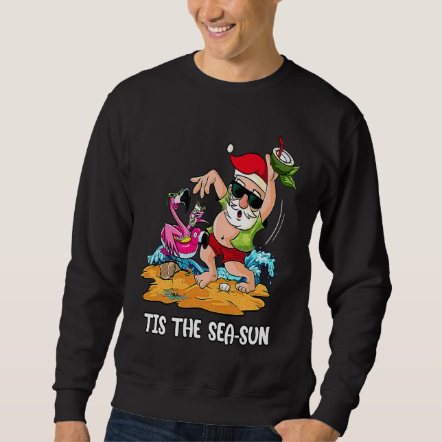 Christmas In July Tis The Sea Sun Santa Sunglasses Sweatshirt (Front)