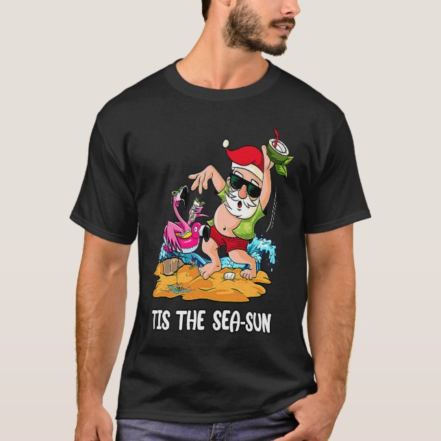 Christmas In July Tis The Sea Sun Santa Sunglasses T-Shirt (Front)