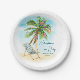 Christmas in July Tropical Beach Palm Trees  Paper Plate