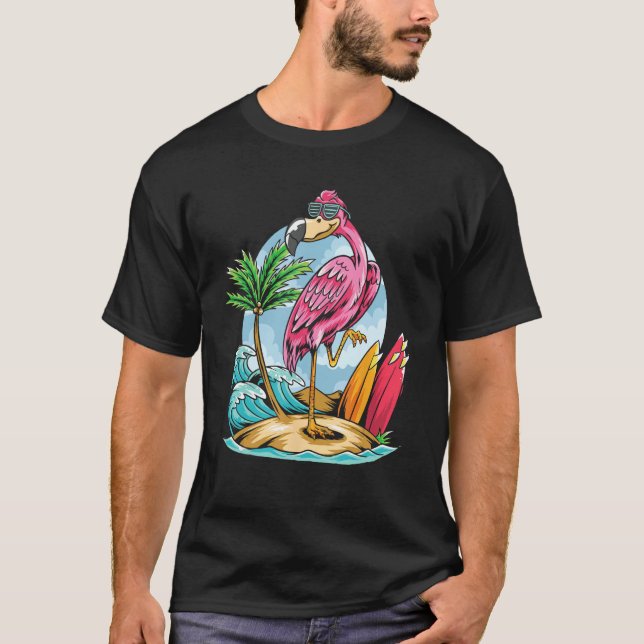 Christmas In July  Tropical Flamingo Hawaii Summer T-Shirt (Front)