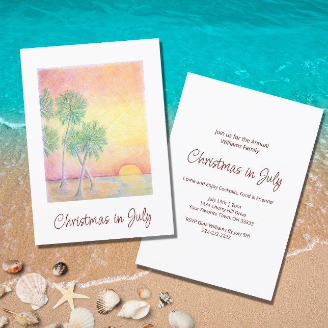 Christmas in July Tropical Palm Trees Beach Party Invitation (Creator Uploaded)