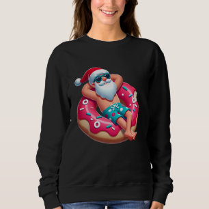 Christmas in July Tropical Santa on Doughnut Float Sweatshirt