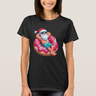 Christmas in July Tropical Santa on Doughnut Float T-Shirt