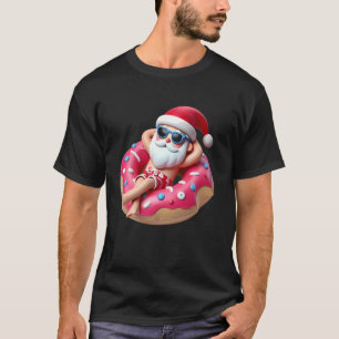 Christmas in July Tropical Santa on Doughnut Float T-Shirt