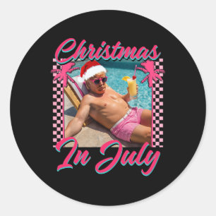 Christmas In July Trump Funny Chillin Santa Hawai  Classic Round Sticker