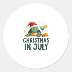 Christmas In July Turtle Summer Xmas Tortoise Wome Classic Round Sticker
