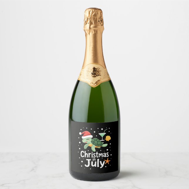 Christmas In July Turtle Summer Xmas Tortoise Wome Sparkling Wine Label (Front)