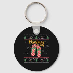 Christmas In July Ugly Christmas Summer Flip Flops Key Ring