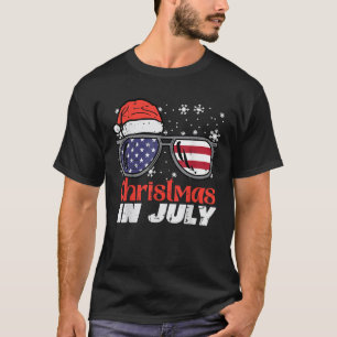 Christmas In July US Flag Santa Patriot Men Women  T-Shirt