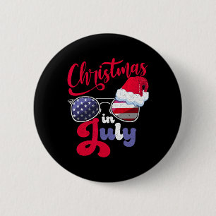 Christmas In July Usa Americain Sungles Santa Hat  6 Cm Round Badge