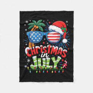 Christmas In July Usa Flag Summer Beach Hawaii San Fleece Blanket