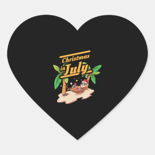 Christmas In July Vacation Santa Beach Summer Funn Heart Sticker