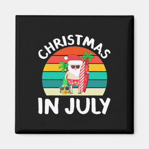Christmas In July Vintage Santa Hawaiian Surfing S Magnet