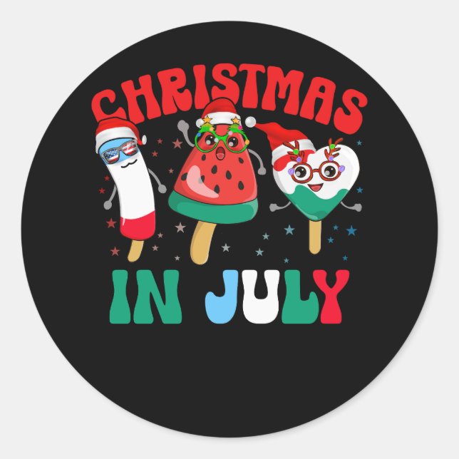Christmas In July Watermelon Ice Pops Xmas Santa H Classic Round Sticker (Front)