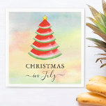 Christmas in July Watermelon Napkin<br><div class="desc">These fun Christmas in July Paper Napkins are decorated with a red watercolor watermelon Christmas tree on a colourful background.
Because we create our artwork you won't find this exact image from other designers.
Original Watercolor © Michele Davies.</div>