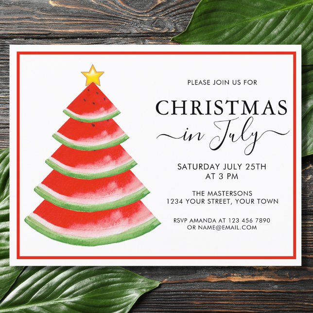 Christmas in July Watermelon Party Invitation Postcard (Creator Uploaded)