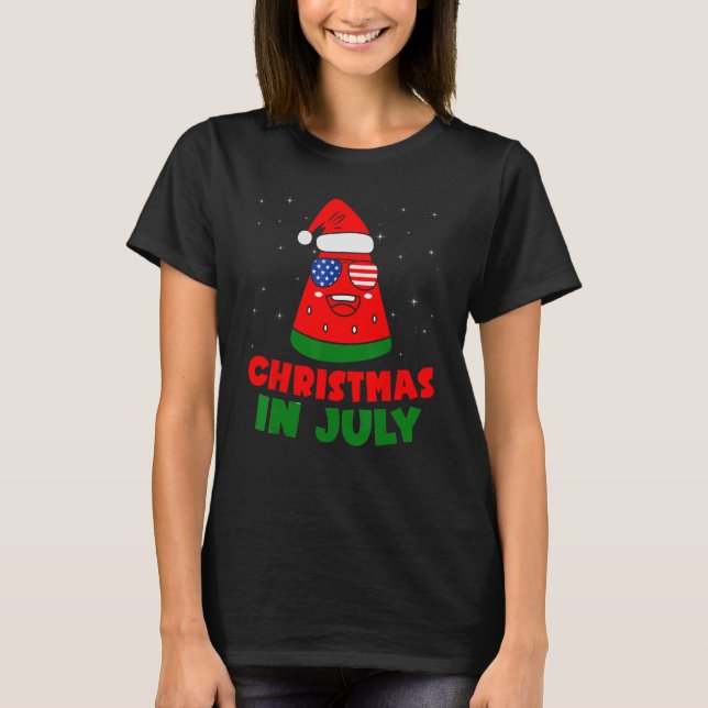 Christmas In July Watermelon Santa s Hat American  T-Shirt (Front)