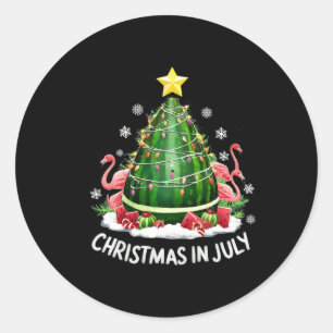Christmas In July Watermelon Tree Funny Flamingo X Classic Round Sticker