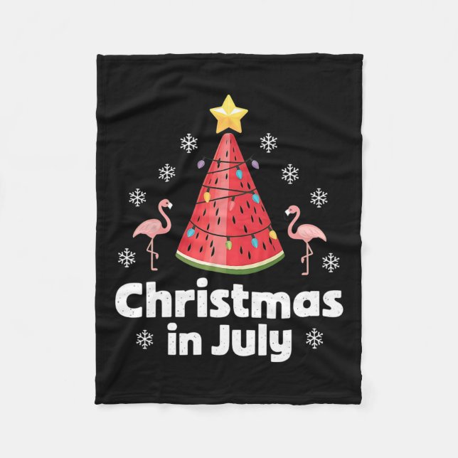 Christmas In July Watermelon Tree Funny Flamingo X Fleece Blanket (Front)