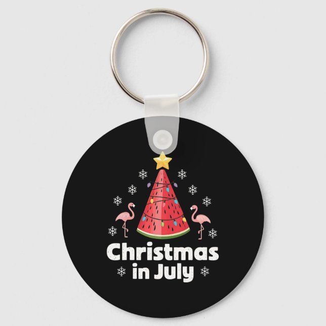 Christmas In July Watermelon Tree Funny Flamingo X Key Ring (Front)