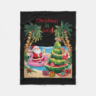 Christmas In July Watermelon Xmas Tree Santa Beach Fleece Blanket
