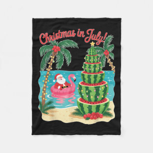 Christmas In July Watermelon Xmas Tree Santa Beach Fleece Blanket