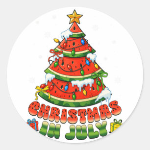 Christmas In July Watermelon Xmas Tree Summer Men Classic Round Sticker