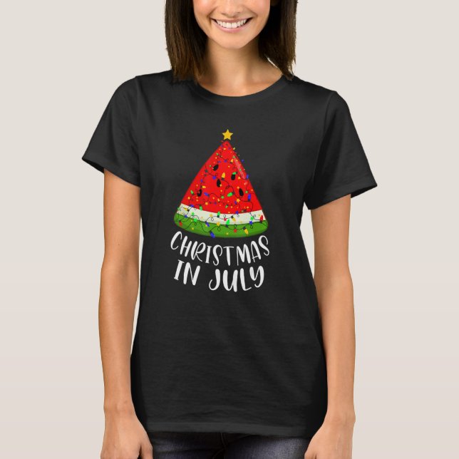 Christmas In July Watermelon Xmas Tree Summer T-Shirt (Front)