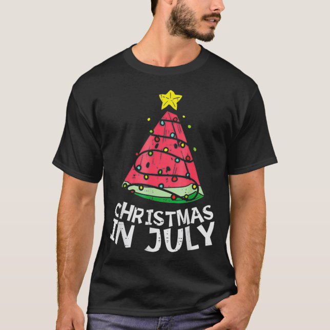 Christmas In July Watermelon Xmas Tree Summer tren T-Shirt (Front)