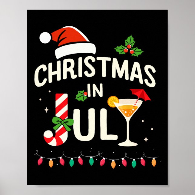Christmas In July With Candy Cane For Summer Beach Poster (Front)