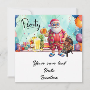 Christmas in July with Santa at the beach  Holiday Invitation