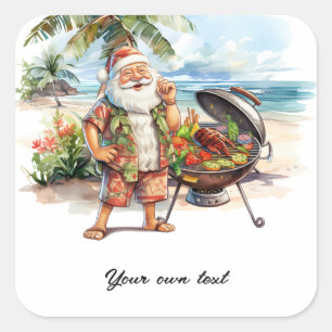 Christmas in July with Santa at the beach  Holiday Square Sticker
