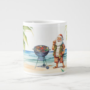Christmas in July with Santa at the beach  Large Coffee Mug