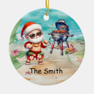 Christmas in July with SANTA CLAUS at the beach Ceramic Tree Decoration