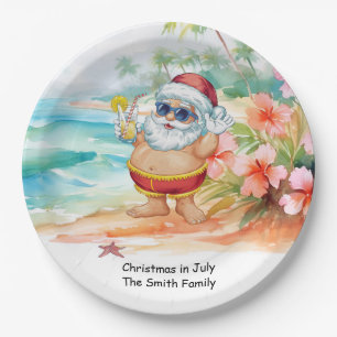 Christmas in July with SANTA CLAUS at the beach  Paper Plate