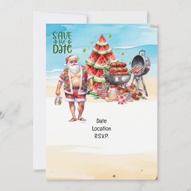 Christmas in July with SANTA CLAUS Beachy Invitation (Front)