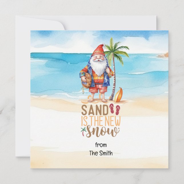 Christmas in July with SANTA CLAUS on the beach  Holiday Card (Front)