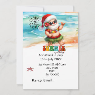 Christmas in July with SANTA CLAUS Save the date Invitation