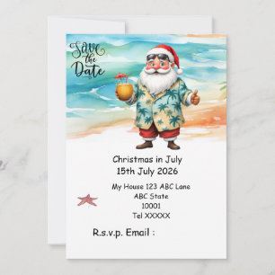 Christmas in July with SANTA CLAUS Save the date Invitation