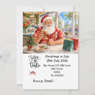 Christmas in July with SANTA CLAUS Save the date Invitation