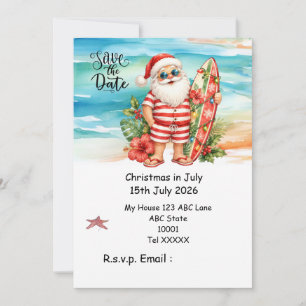 Christmas in July with SANTA CLAUS Save the date Invitation
