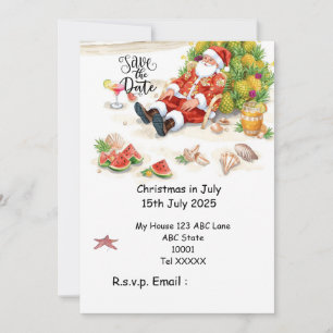 Christmas in July with SANTA CLAUS Save the date Invitation