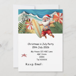 Christmas in July with SANTA CLAUS Save the date Invitation