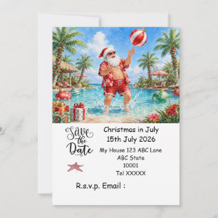Christmas in July with SANTA CLAUS Save the date Invitation