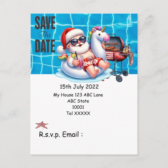 Christmas in July with SANTA CLAUS Save the date Postcard (Front)
