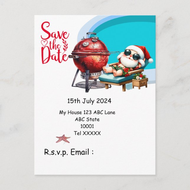 Christmas in July with SANTA CLAUS Save the date   Postcard (Front)